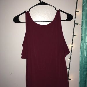a maroon tank top with shoulder cut outs